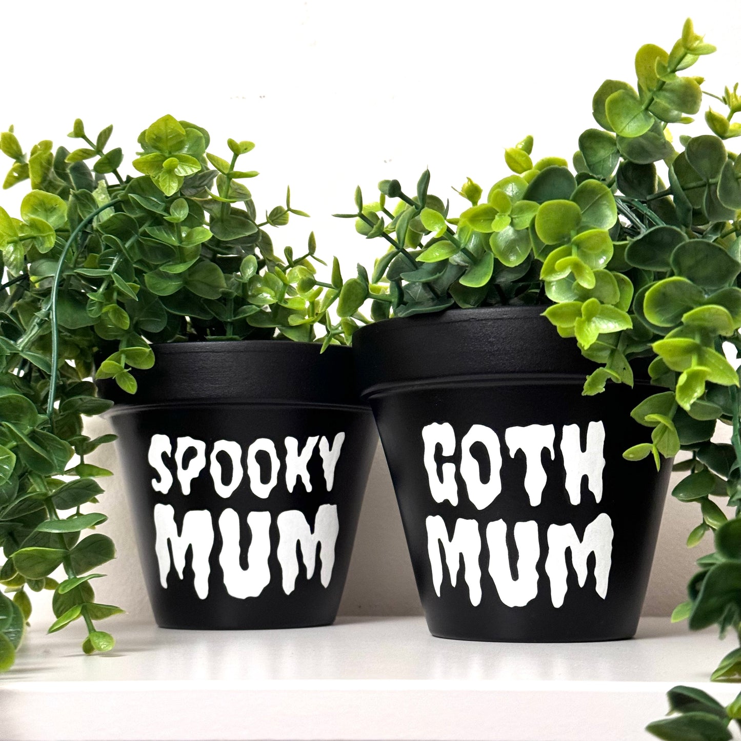 Spooky Mum / Goth Mum Hand Painted Plant Pots - 13cm