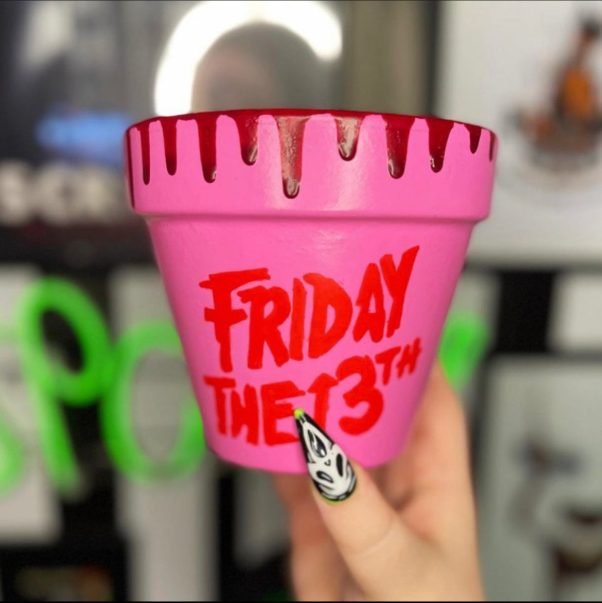 Friday The 13th Blood Drip Hand Painted Plant Pot - 13cm