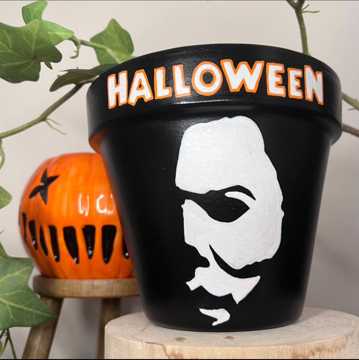 Halloween / Micheal Myers Hand Painted Plant Pot - 15cm